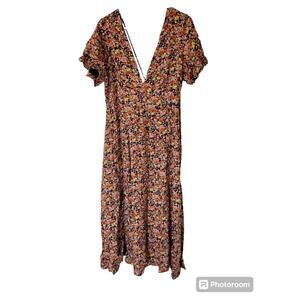 NWT Rewind Floral Backless Criss cross Strap Deep V Puff Sleeve Dress Size XXL
